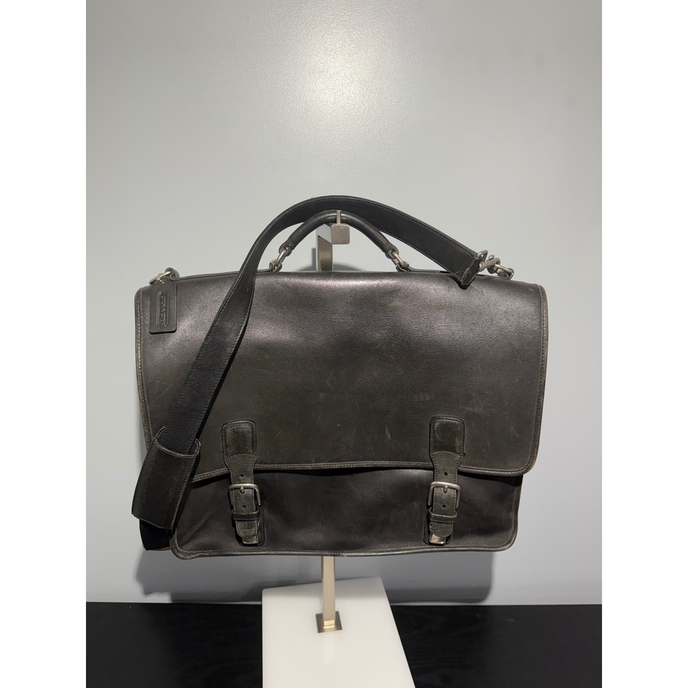Coach Transatlantic Black Leather Briefcase Messenger Bag 5310 Mens